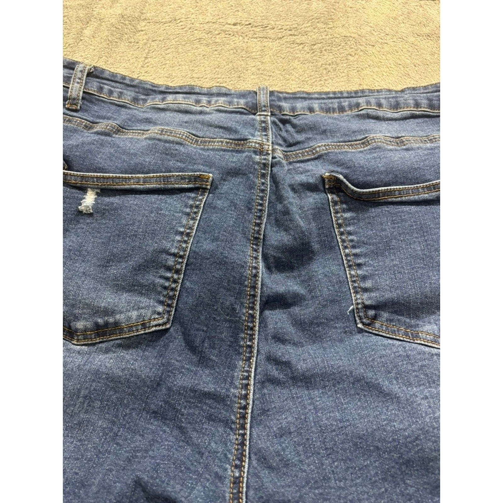 American Bazi Plus 2X Distressed Denim Shorts Medium Wash Raw Hem Stretch