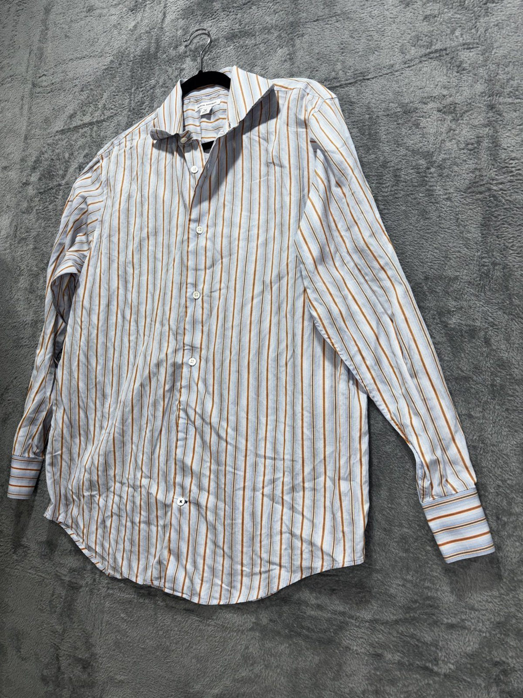 Banana Republic Mens 15-15 1/2 M Blue Striped Long Sleeve Button Up Dress Shirt