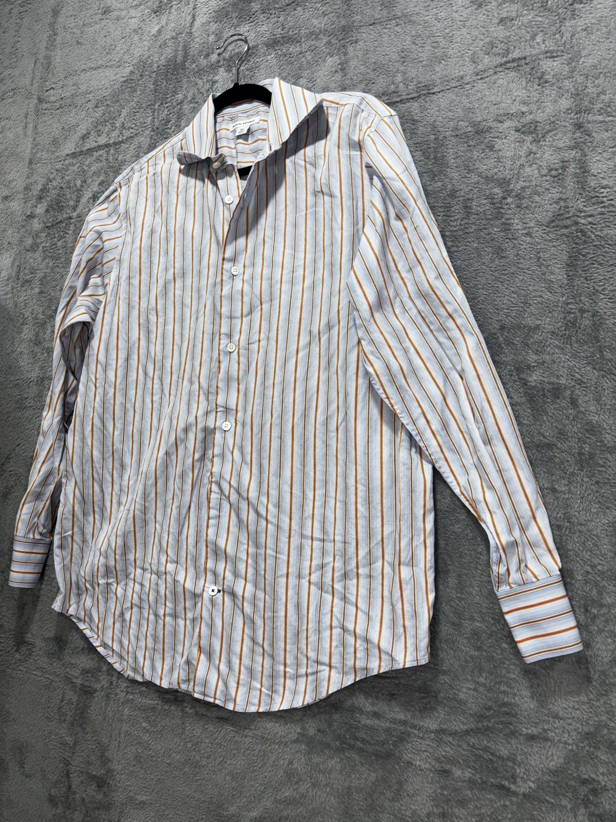 Banana Republic Mens 15-15 1/2 M Blue Striped Long Sleeve Button Up Dress Shirt