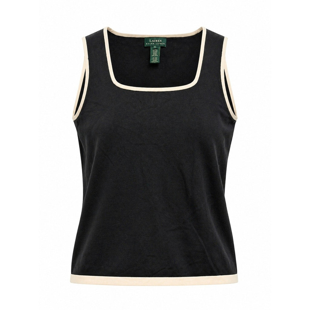 Lauren Ralph Lauren Tank Top Womens XL Black Silk Blend Contrast Trim Knit