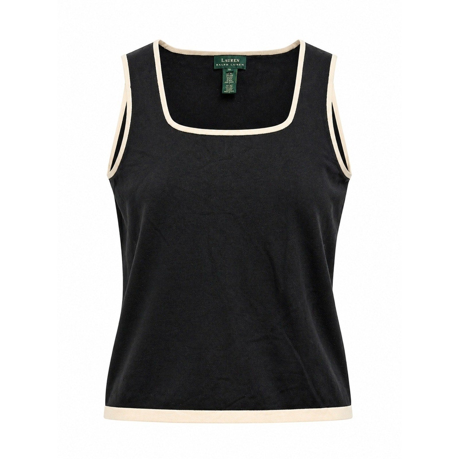 Lauren Ralph Lauren Tank Top Womens XL Black Silk Blend Contrast Trim Knit