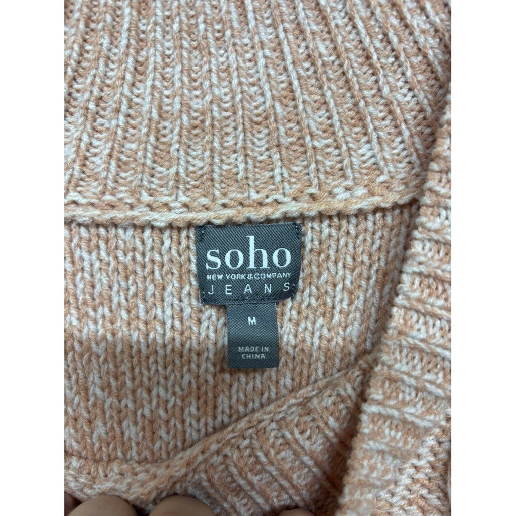 Soho Jeans Cable Knit Pearl Sweater Medium Blush Pink Chunky Cozy Preppy Chic