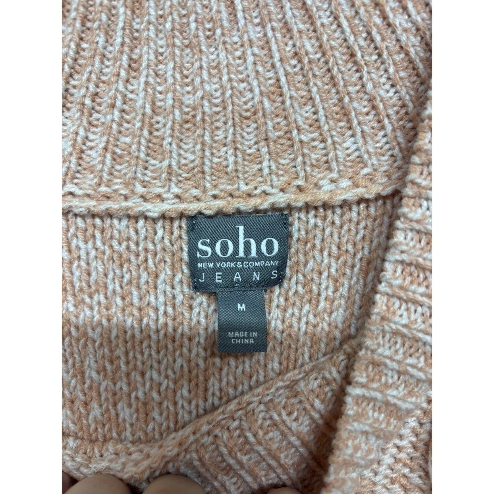 Soho Jeans Cable Knit Pearl Sweater Medium Blush Pink Chunky Cozy Preppy Chic