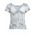 American Eagle Soft & Sexy Tie Dye Ruched V-Neck Lettuce Edge Baby Tee Blue S