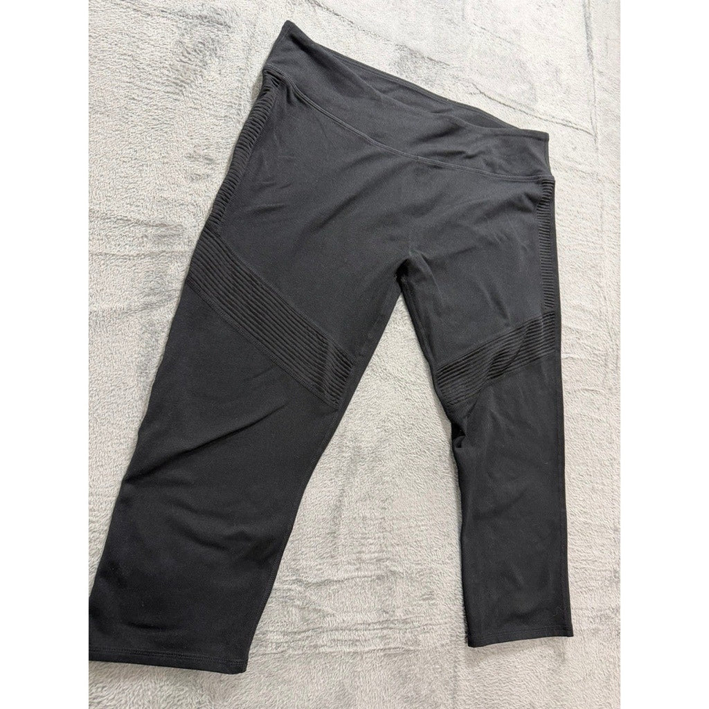 Fabletics XXL Black Moto Ribbed Capri Leggings High Waist Compression Gym