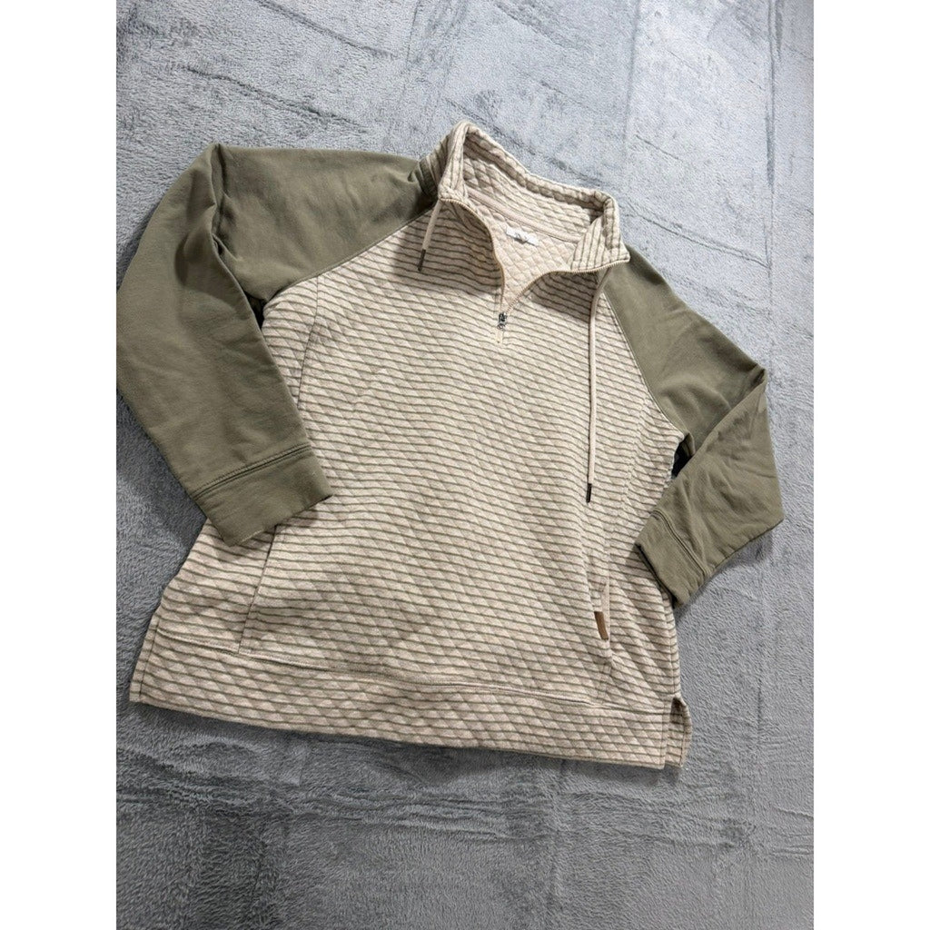 Maurices Womens Quilted Quarter Zip Pullover Sage Green Striped Size L Pocket