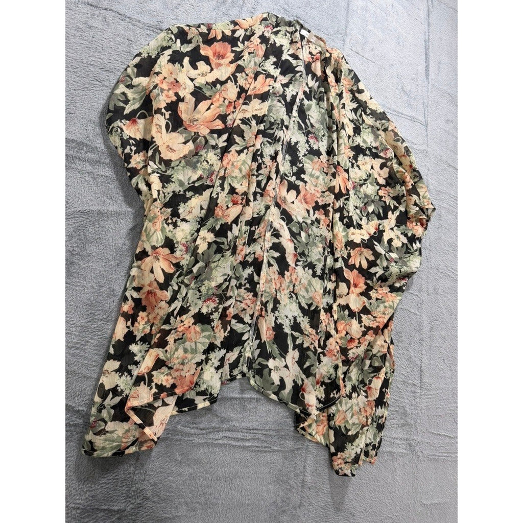 Maurices Womens Floral Kimono Cardigan Sheer Metallic Chiffon Wrap One Size