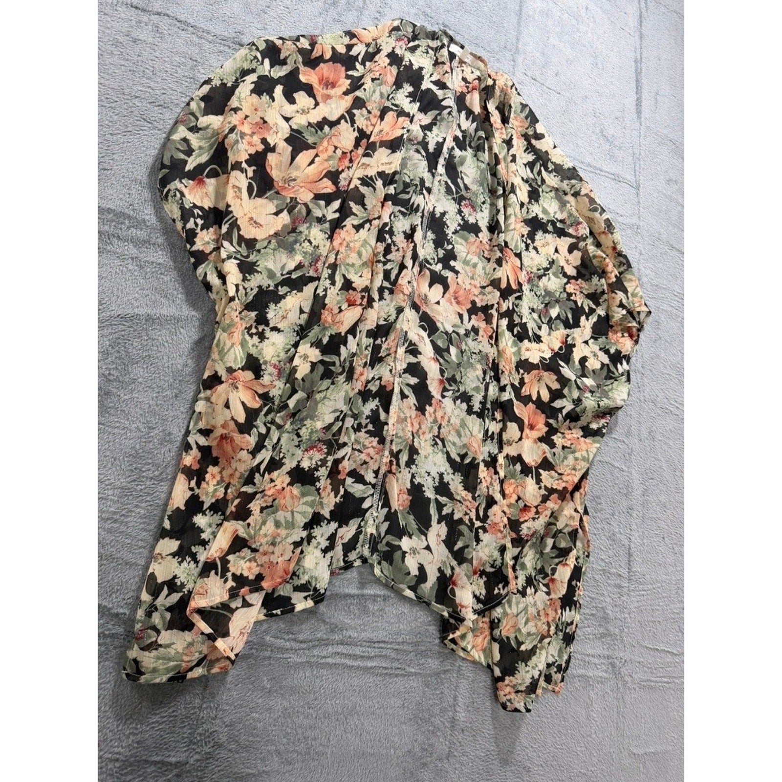 Maurices Womens Floral Kimono Cardigan Sheer Metallic Chiffon Wrap One Size