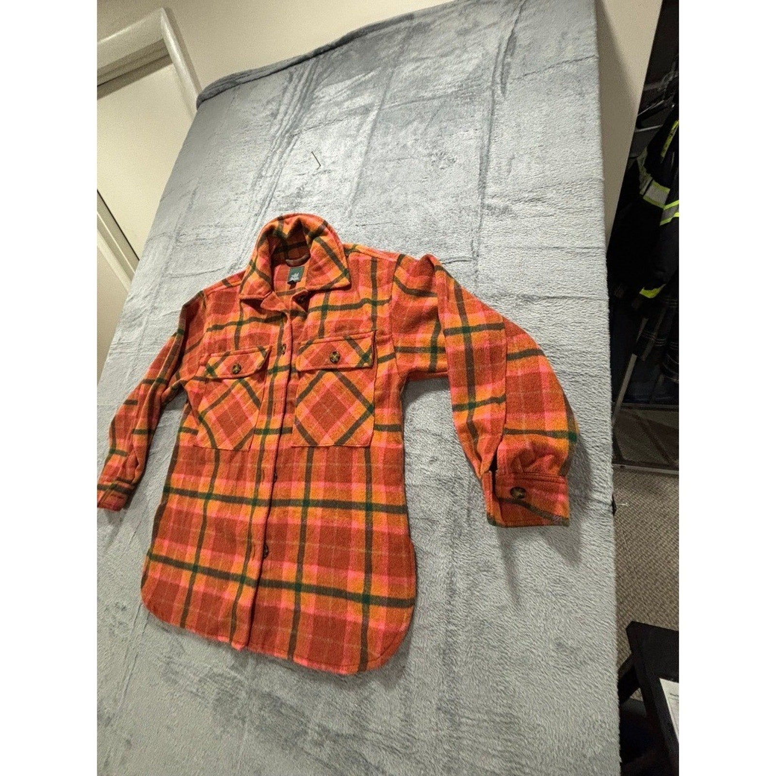 Wild Fable Womens XS Orange Plaid Shacket Button Up Jacket Vintage Boho Cozy