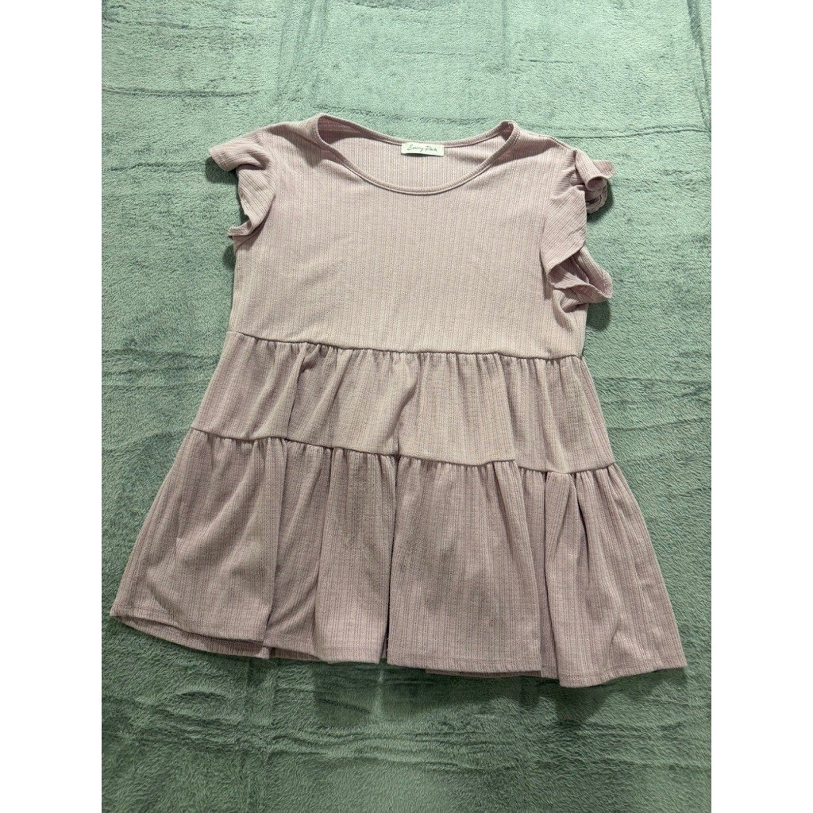 Emory Park Womens Mauve Pink Ribbed Tiered Babydoll Flutter Sleeve Top Size M
