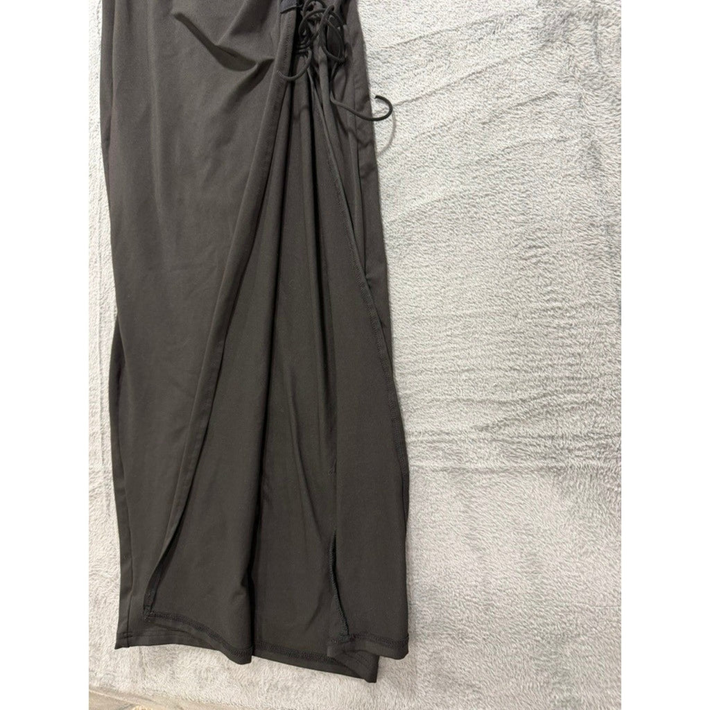 Black Twist Front Lace Up Side Cutout Slit Sleeveless Bodycon Maxi Dress
