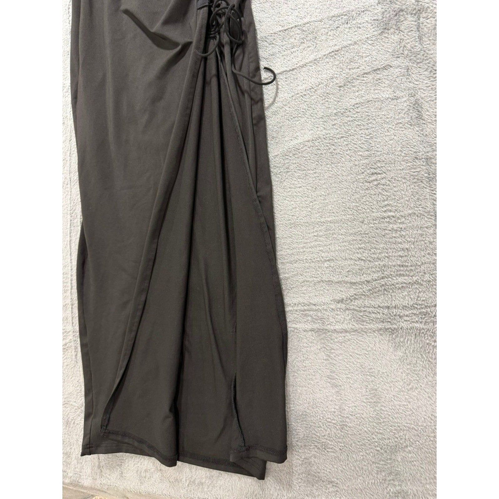Black Twist Front Lace Up Side Cutout Slit Sleeveless Bodycon Maxi Dress
