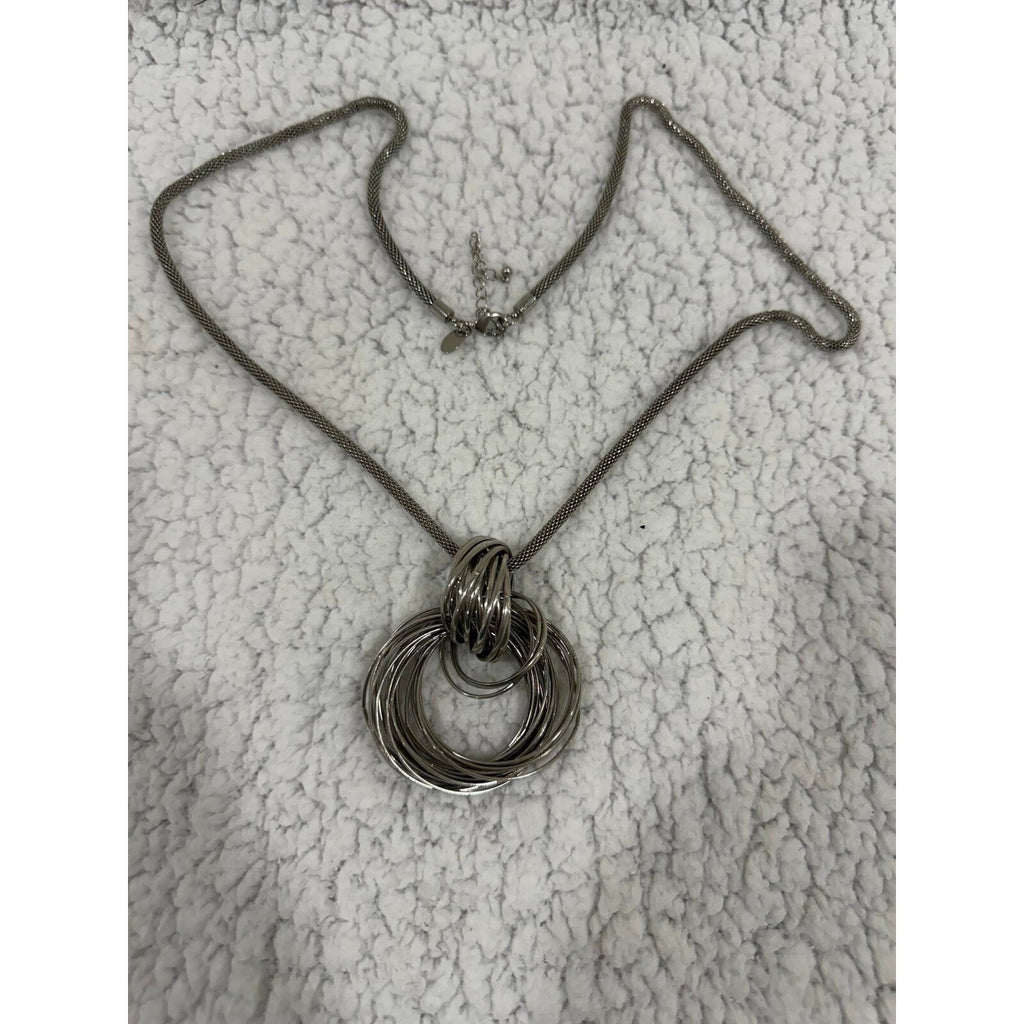 Chicos Womens OS Silver Multi Ring Pendant Necklace Casual Boho Statement