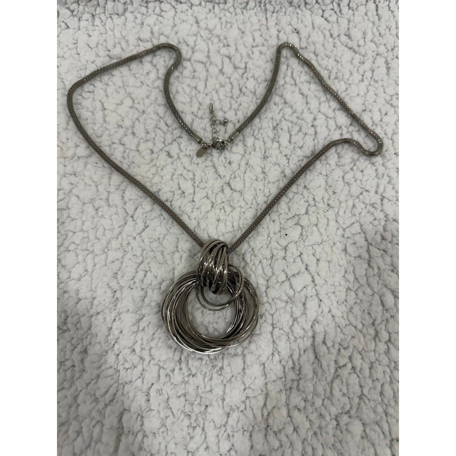 Chicos Womens OS Silver Multi Ring Pendant Necklace Casual Boho Statement