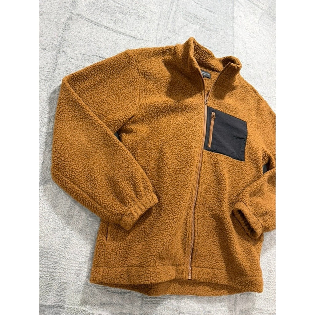 No Boundaries Mens Oversized Sherpa Fleece Full Zip Jacket Brown Small
