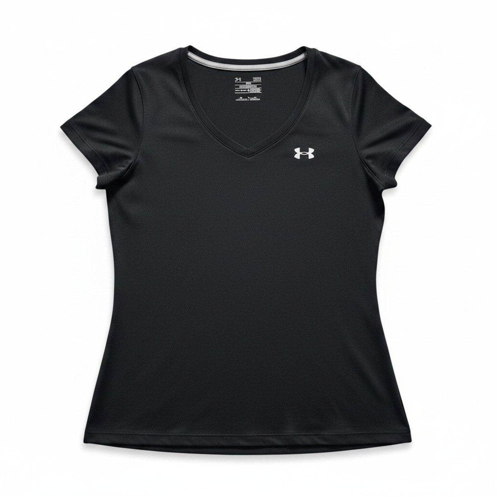 Under Armour Womens LG Black HeatGear V-Neck Loose Fit T-Shirt Athleisure Sporty