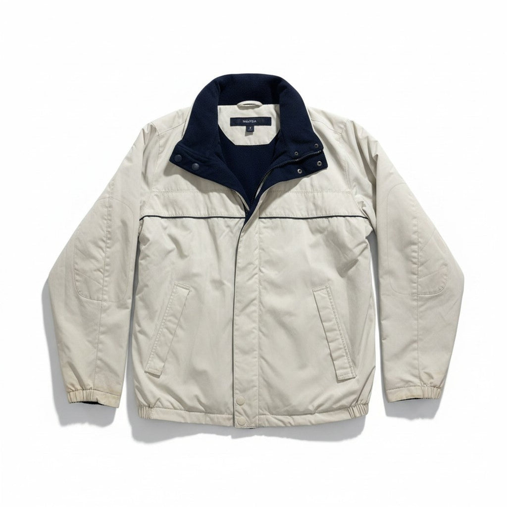Nautica S Cream Navy Blue Full Zip Windbreaker Jacket Womens Casual Vintage