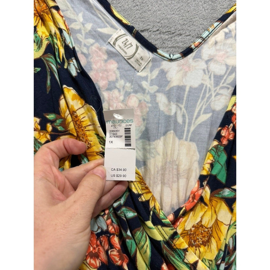 Maurices 24/7 Sunflower Floral Romper Sleeveless Smocked Waist Plus 1X NWT Boho