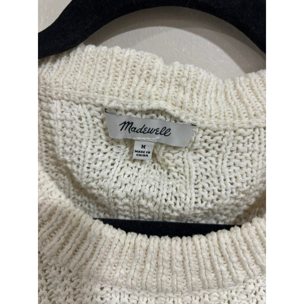Madewell Chunky Knit Bobble Sleeve Cropped Sweater Neutral Cozy M Minimal Cream
