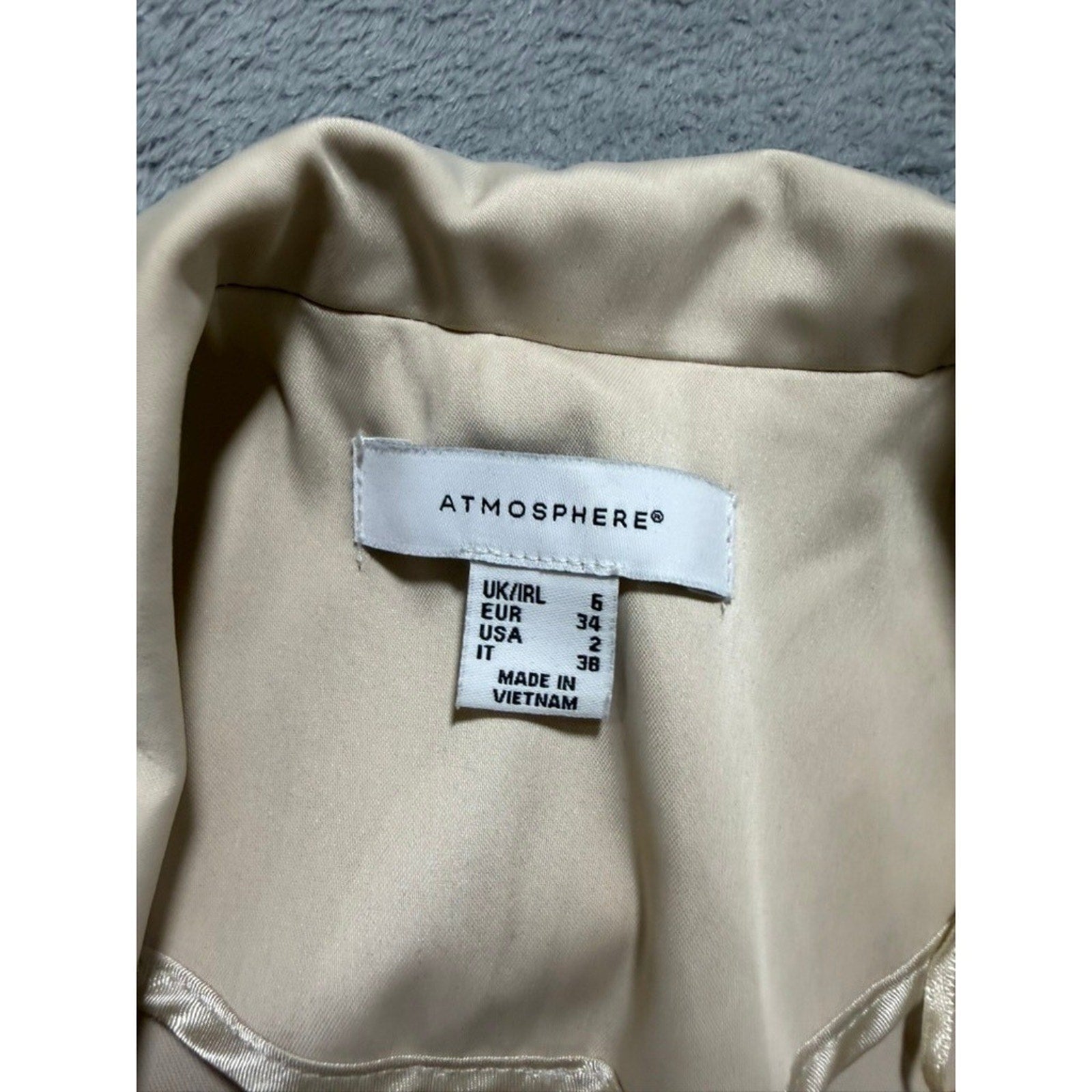 Atmosphere Womens Beige Open Front 3/4 Sleeve Notched Lapel Blazer Size 2