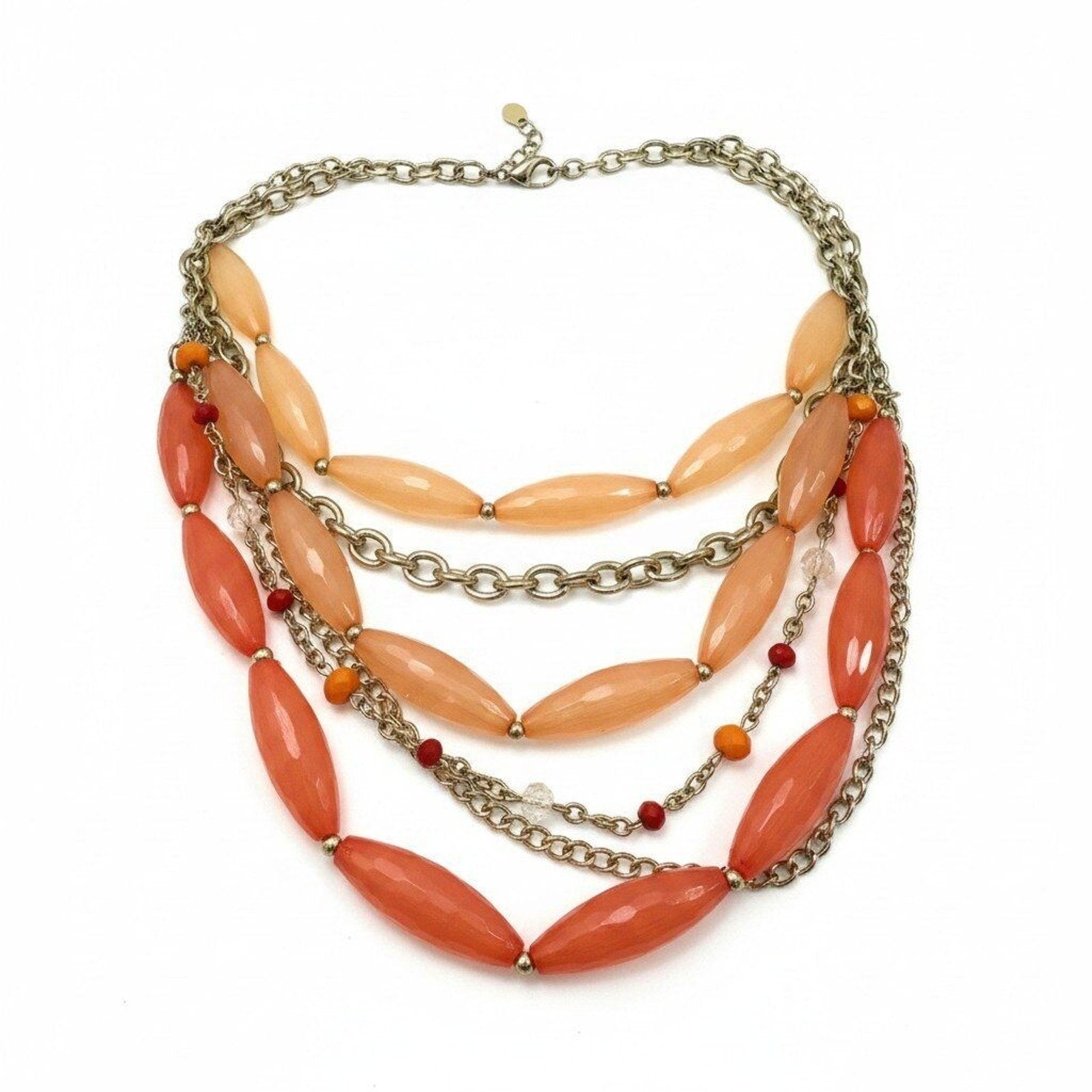 Charming Charlie Women Orange Peach Multi Strand Layered Statement Boho Necklace