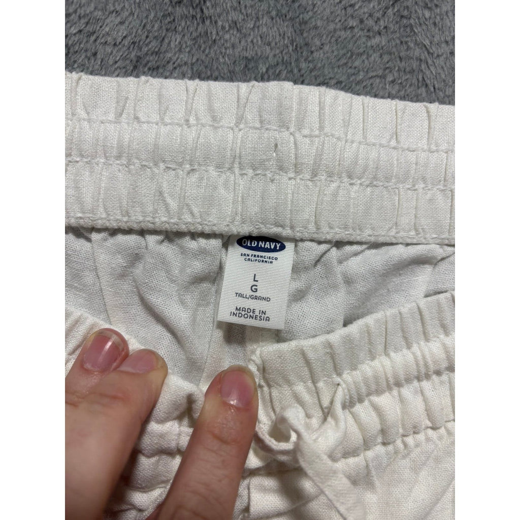 Old Navy L Tall Womens White Linen Blend Pants Casual Coastal Boho
