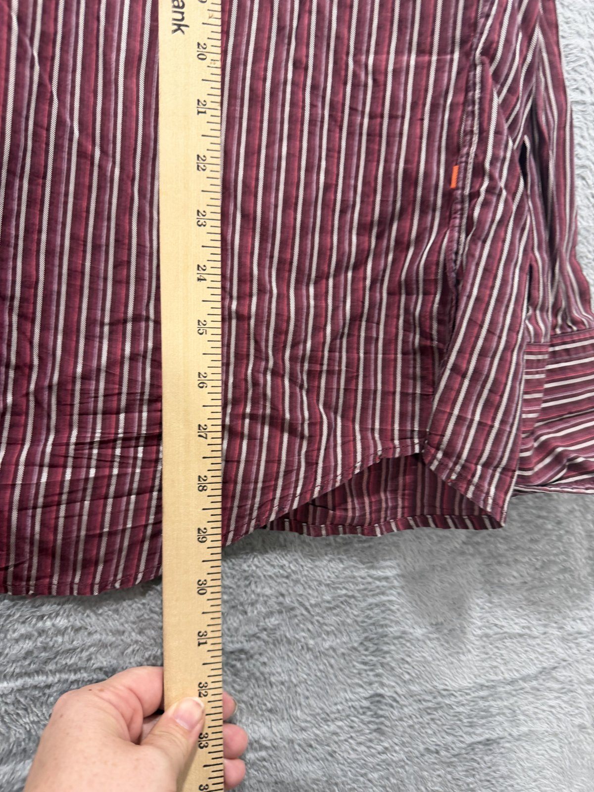 Boss Hugo Boss Mens XXXL Burgundy Striped Long Sleeve Button Up Dress Shirt