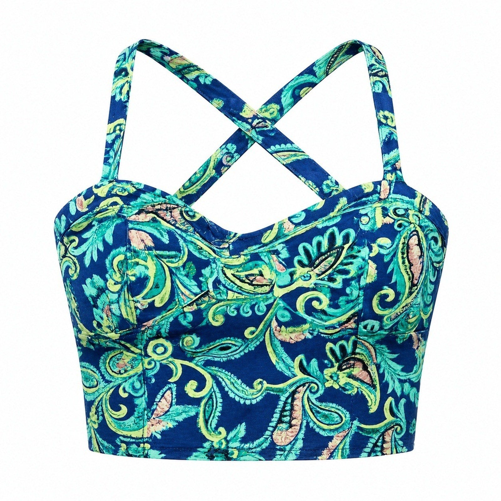 Aeropostale Crop Top Womens Small Blue Paisley Strappy Y2K Stretch Bustier