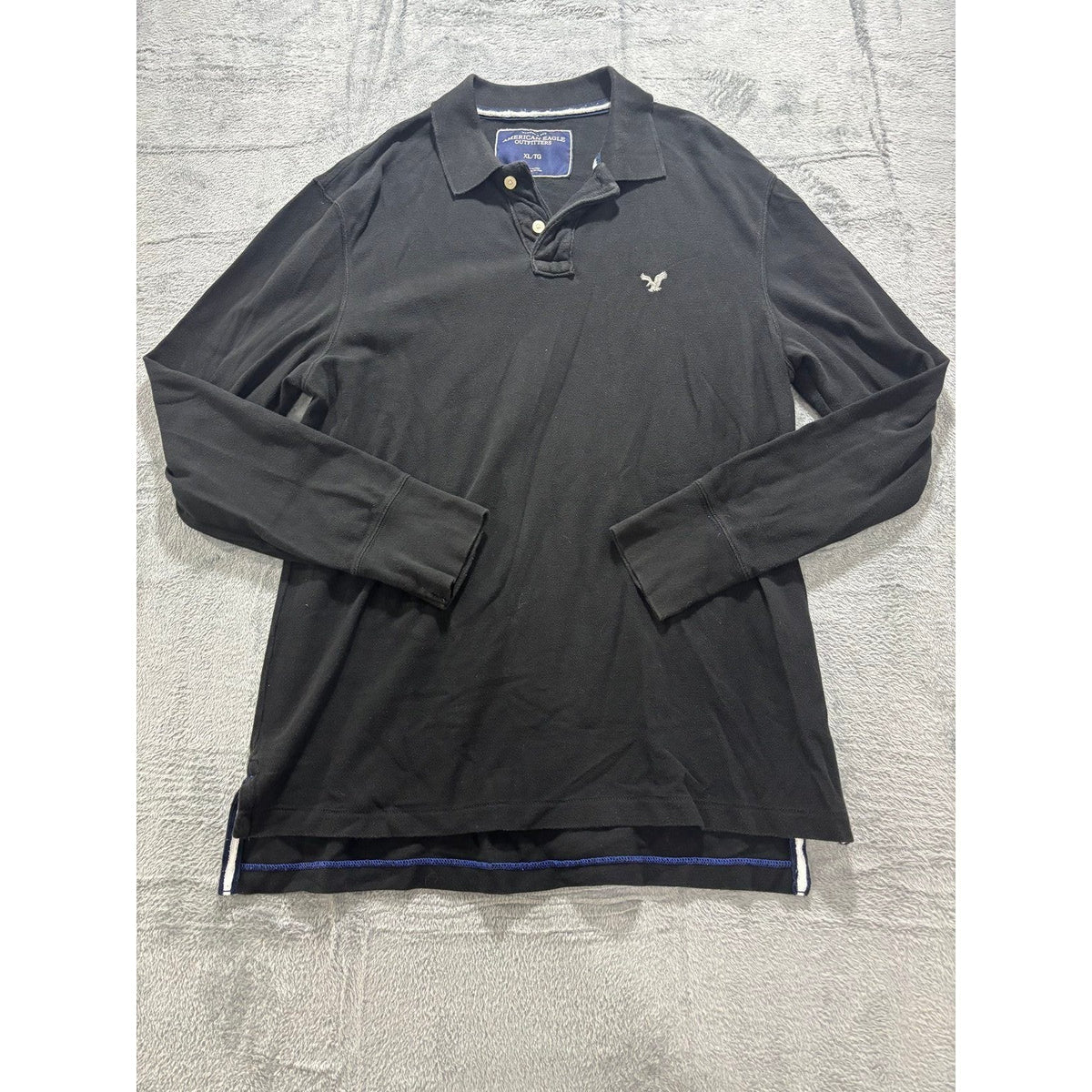 American Eagle XL Black Long Sleeve Polo Shirt Mens Vintage Fit Casual Preppy