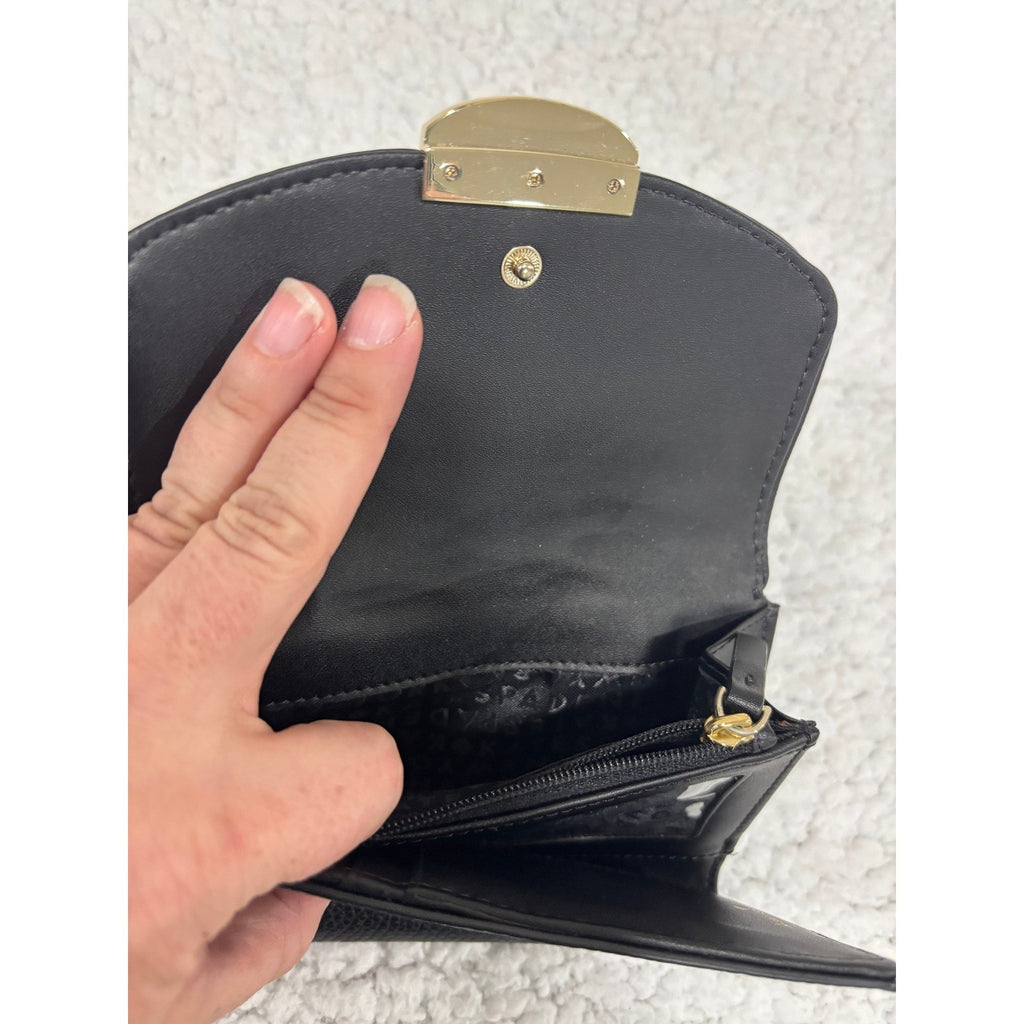 Kate Spade Black Leather Crossbody Bag & Wallet Set Pebbled Flap Purse Gold Logo