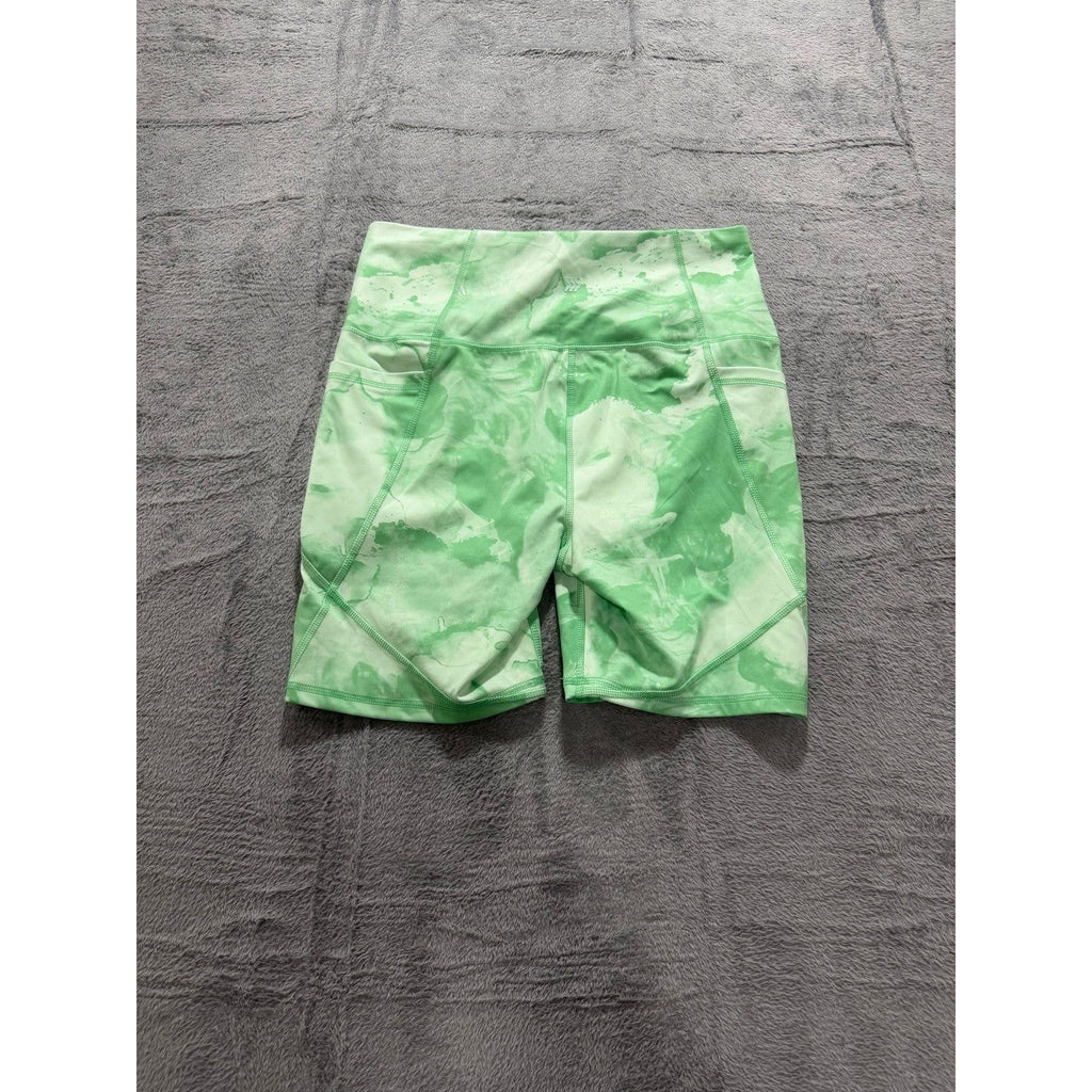 All in Motion L Green Womens Biker Shorts Athleisure Casual Marble Print Pocket