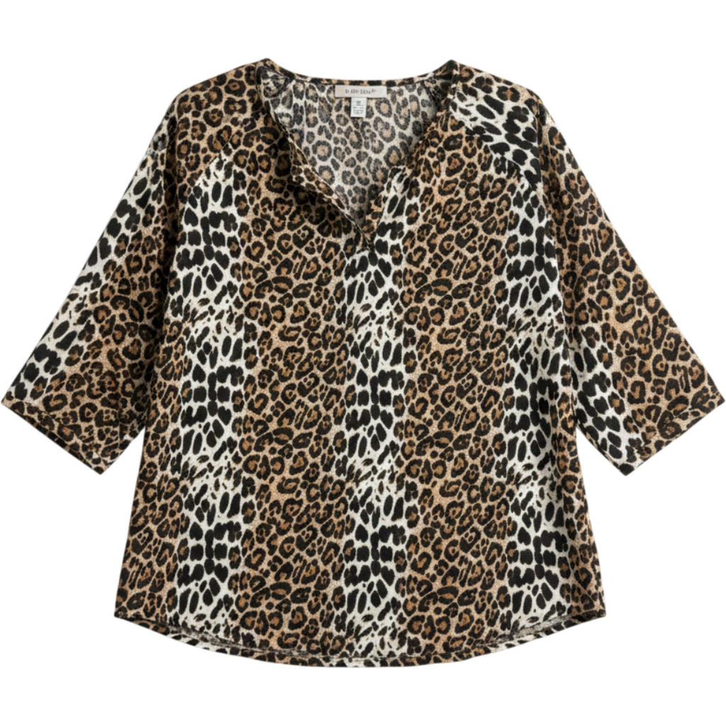 Pink Coconut Leopard Animal Print Boho Blouse V Neck Flowy Relaxed Top Med
