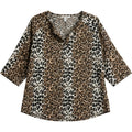 Pink Coconut Leopard Animal Print Boho Blouse V Neck Flowy Relaxed Top Med