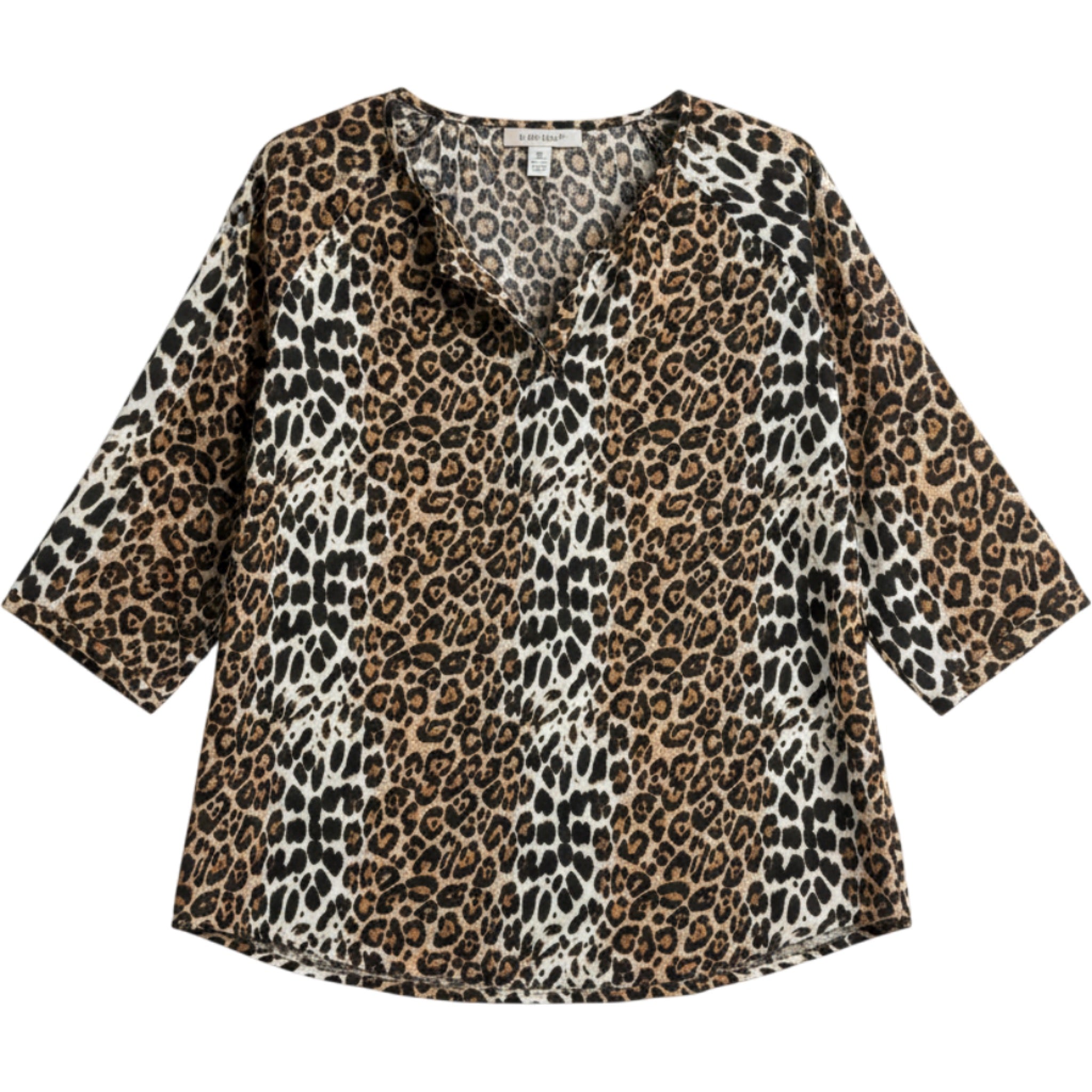 Pink Coconut Leopard Animal Print Boho Blouse V Neck Flowy Relaxed Top Med