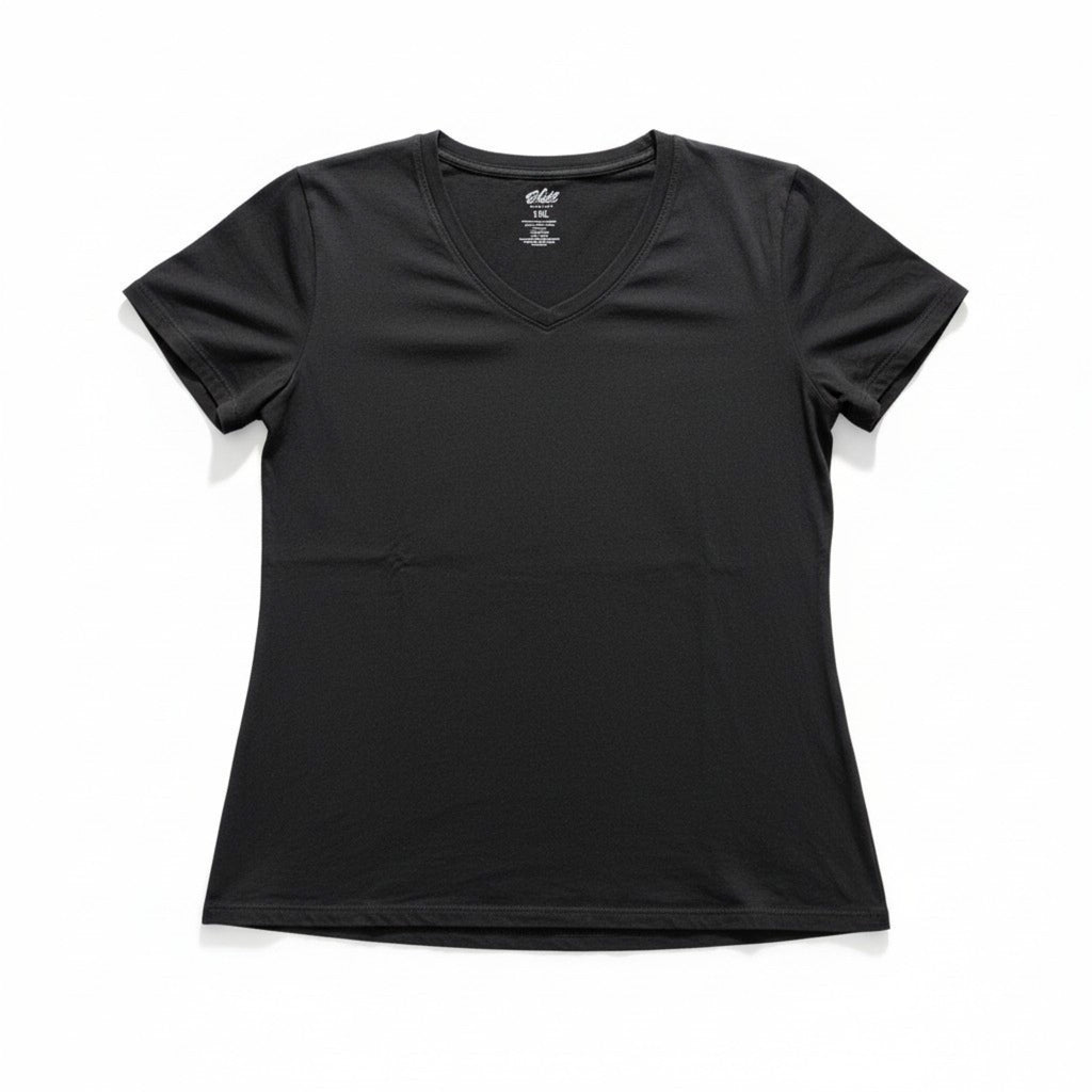 Chill Society Womens 1XL Black V-Neck Tee Casual Athleisure Short Sleeve T-Shirt