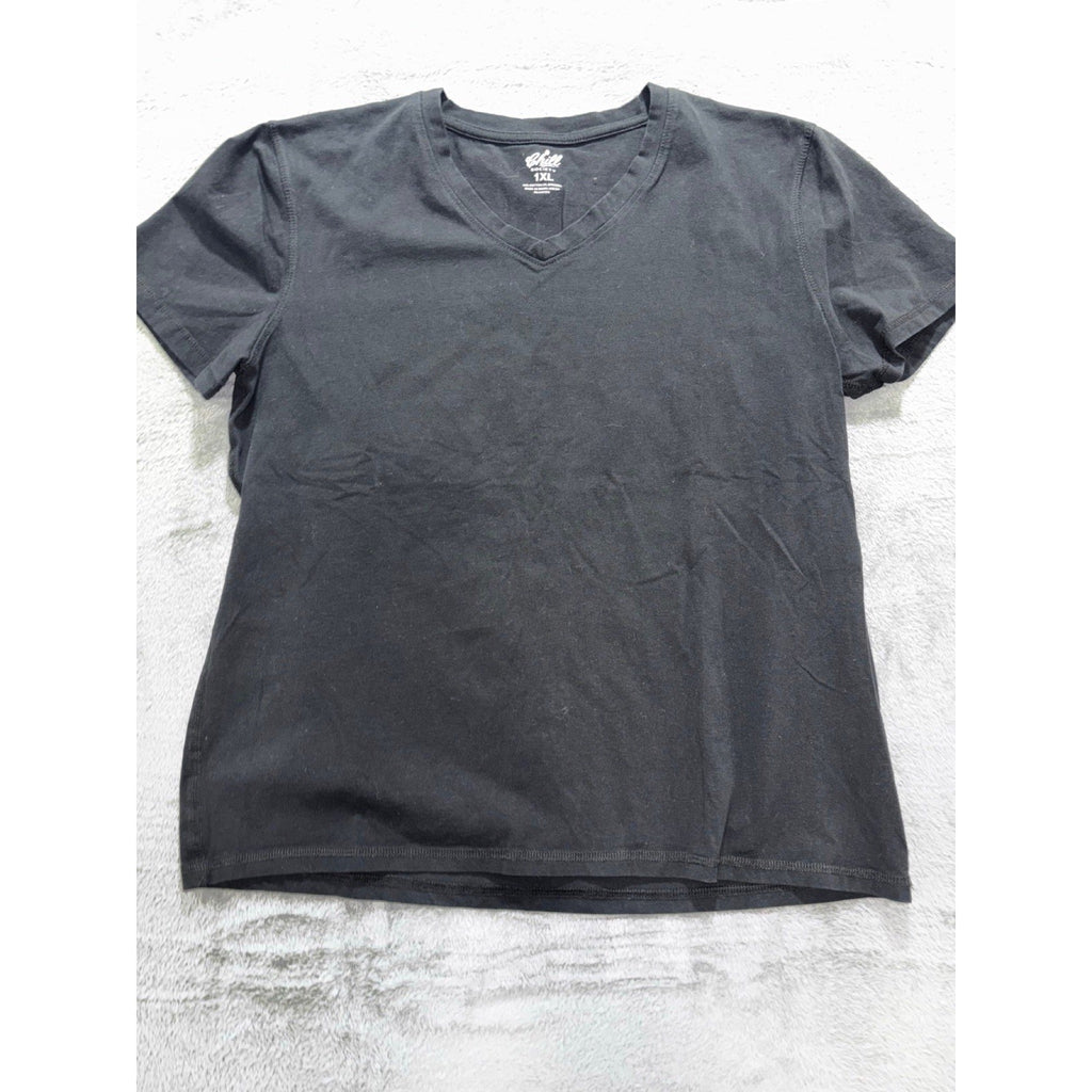 Chill Society Womens 1XL Black V-Neck Tee Casual Athleisure Short Sleeve T-Shirt