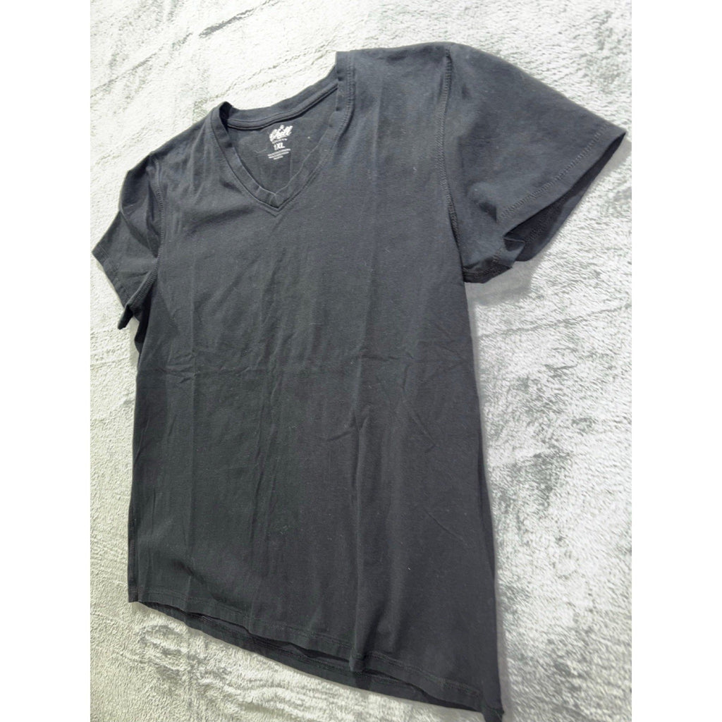 Chill Society Womens 1XL Black V-Neck Tee Casual Athleisure Short Sleeve T-Shirt