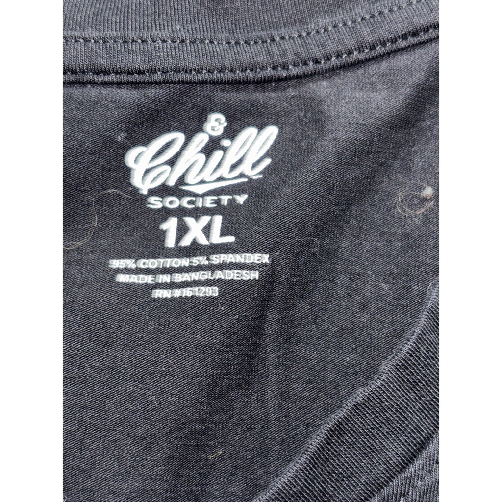 Chill Society Womens 1XL Black V-Neck Tee Casual Athleisure Short Sleeve T-Shirt