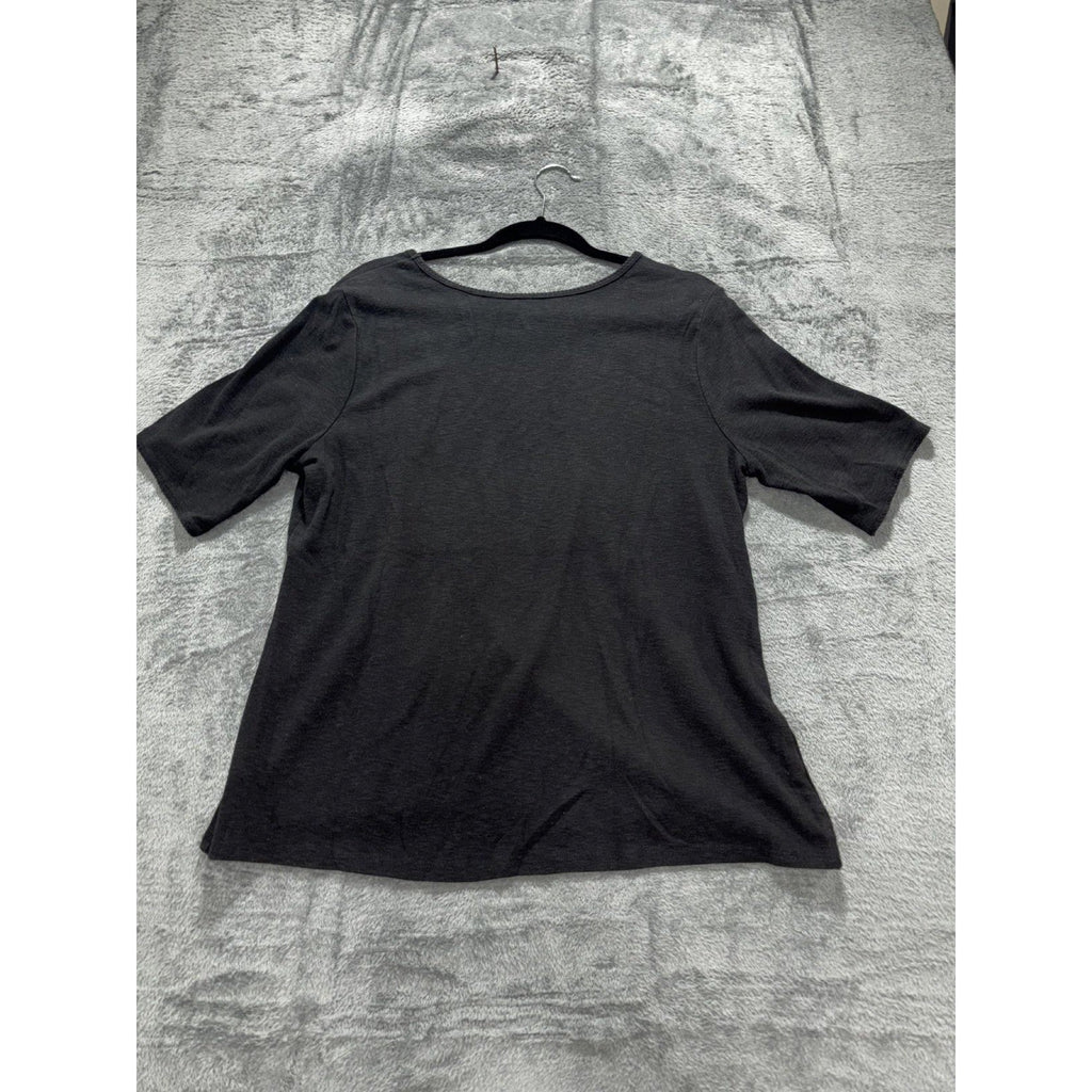 Time and Tru Womens XL Lot of 2 Tops Plaid Flutter Sleeve Top Black Tee Casual
