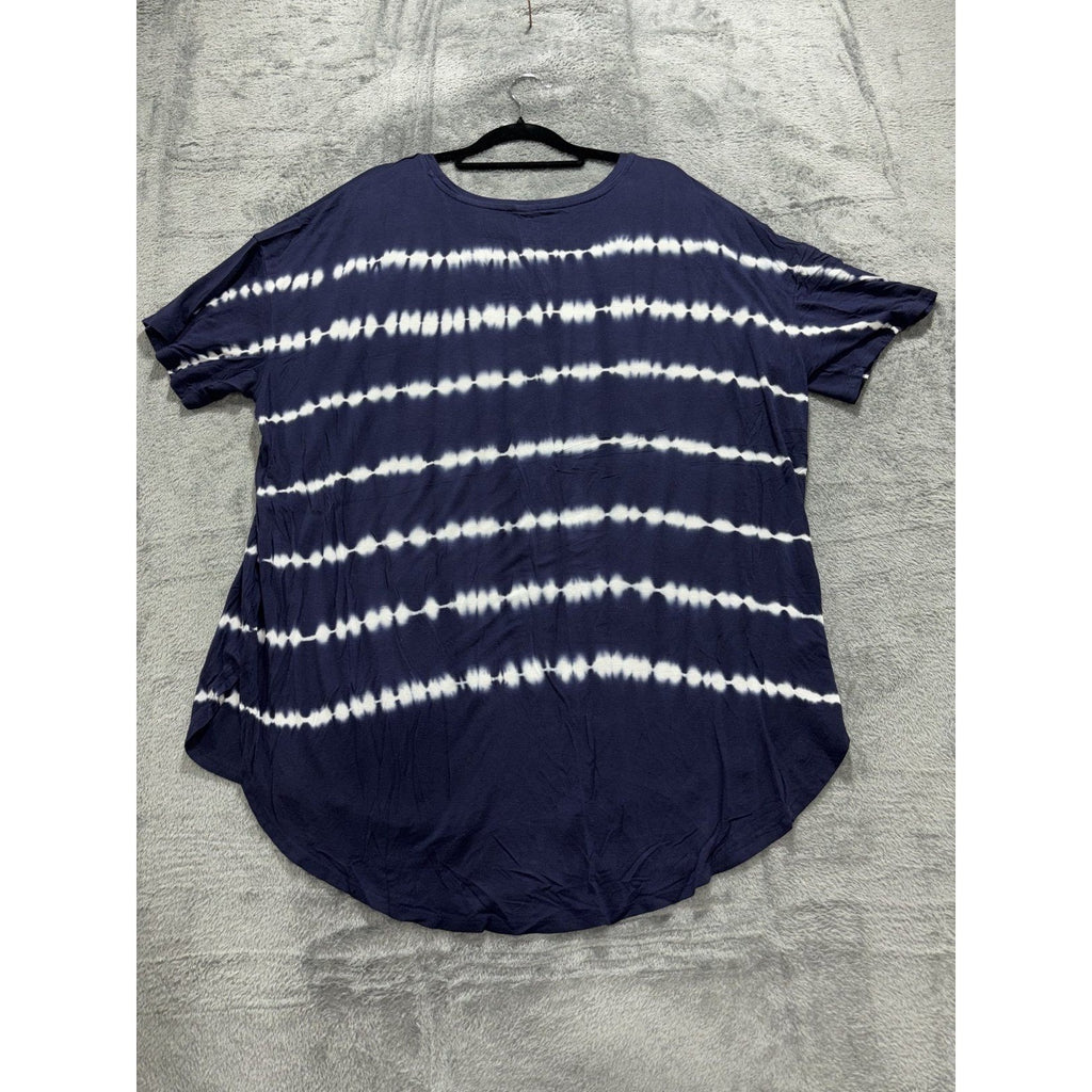 Time and Tru Womens XL Navy Blue Tie Dye Tee Casual Coastal