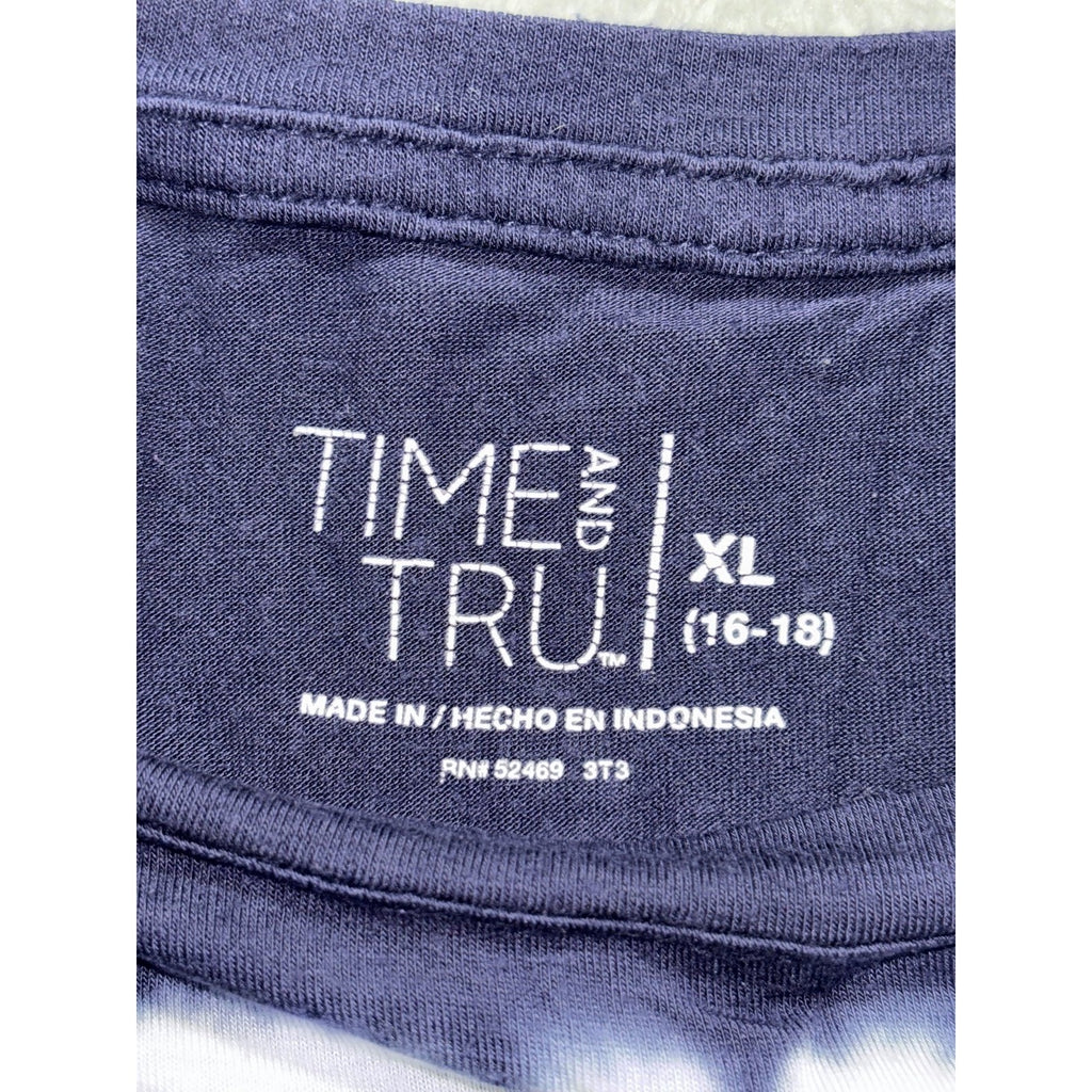 Time and Tru Womens XL Navy Blue Tie Dye Tee Casual Coastal