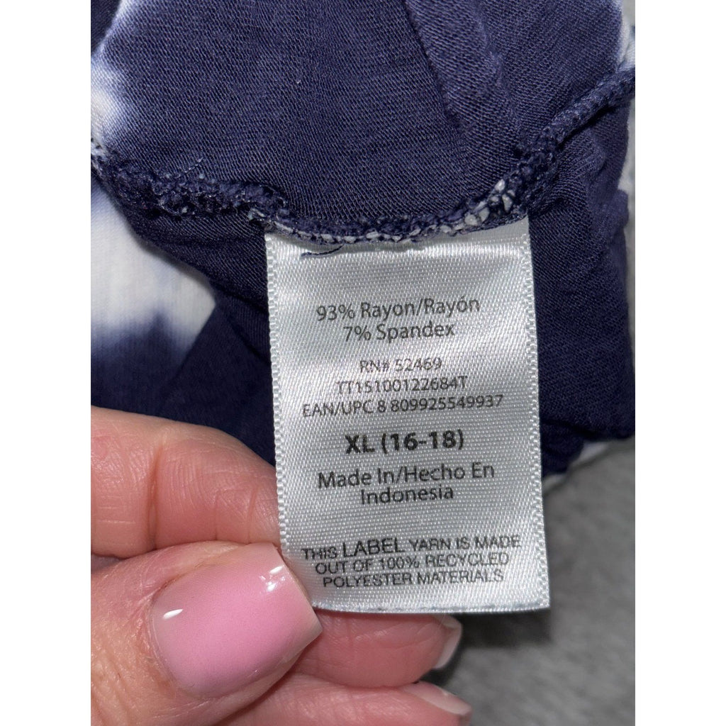 Time and Tru Womens XL Navy Blue Tie Dye Tee Casual Coastal