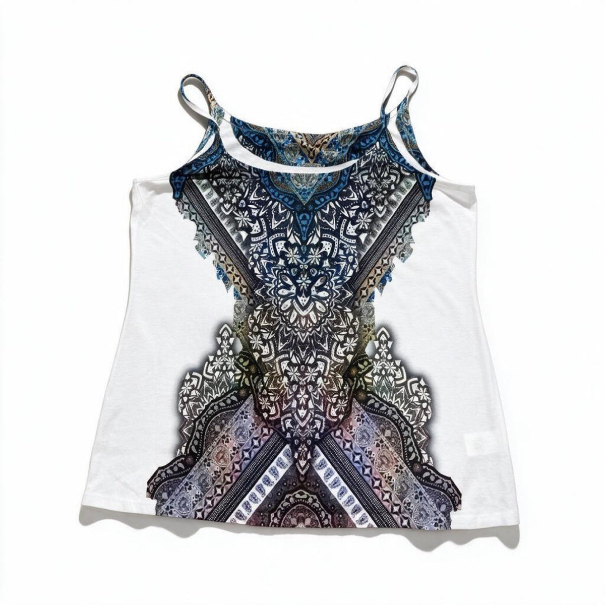 Unbranded Womens XL White Graphic Cami Tank Top Boho Casual Summer