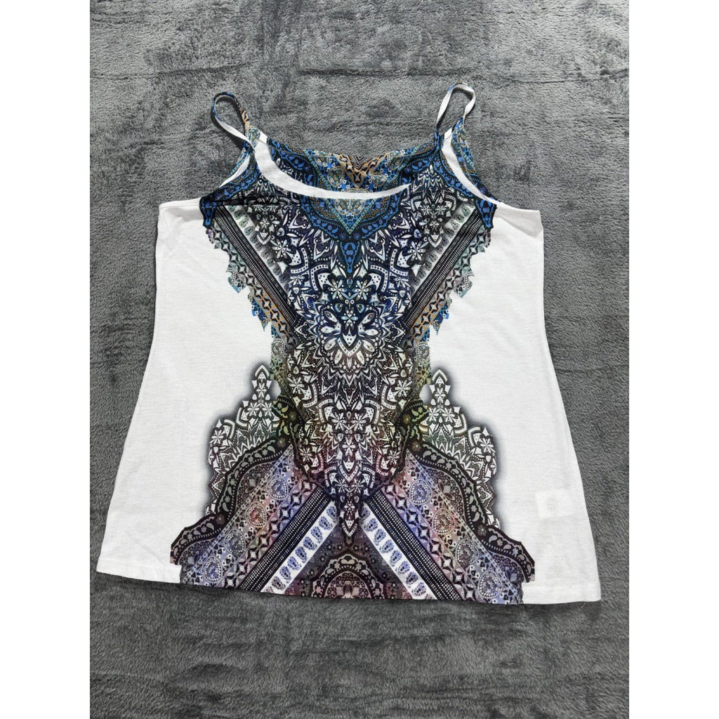 Unbranded Womens XL White Graphic Cami Tank Top Boho Casual Summer