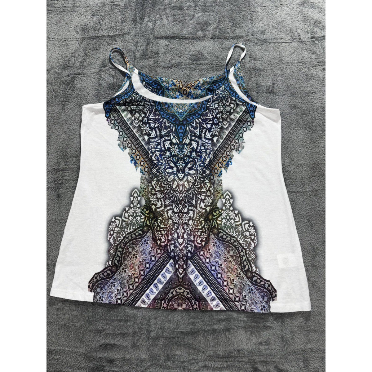 Unbranded Womens XL White Graphic Cami Tank Top Boho Casual Summer
