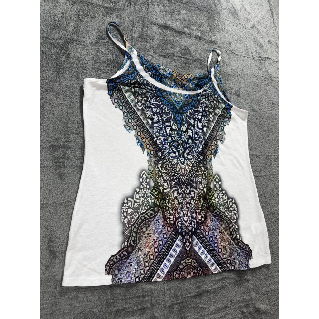 Unbranded Womens XL White Graphic Cami Tank Top Boho Casual Summer