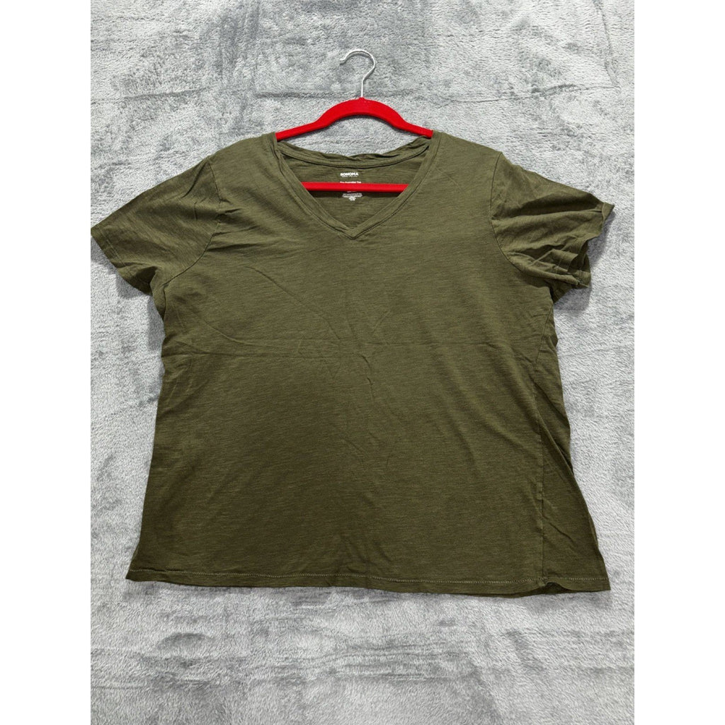 Sonoma Womens XL Olive Green V-Neck Tee Casual Everyday