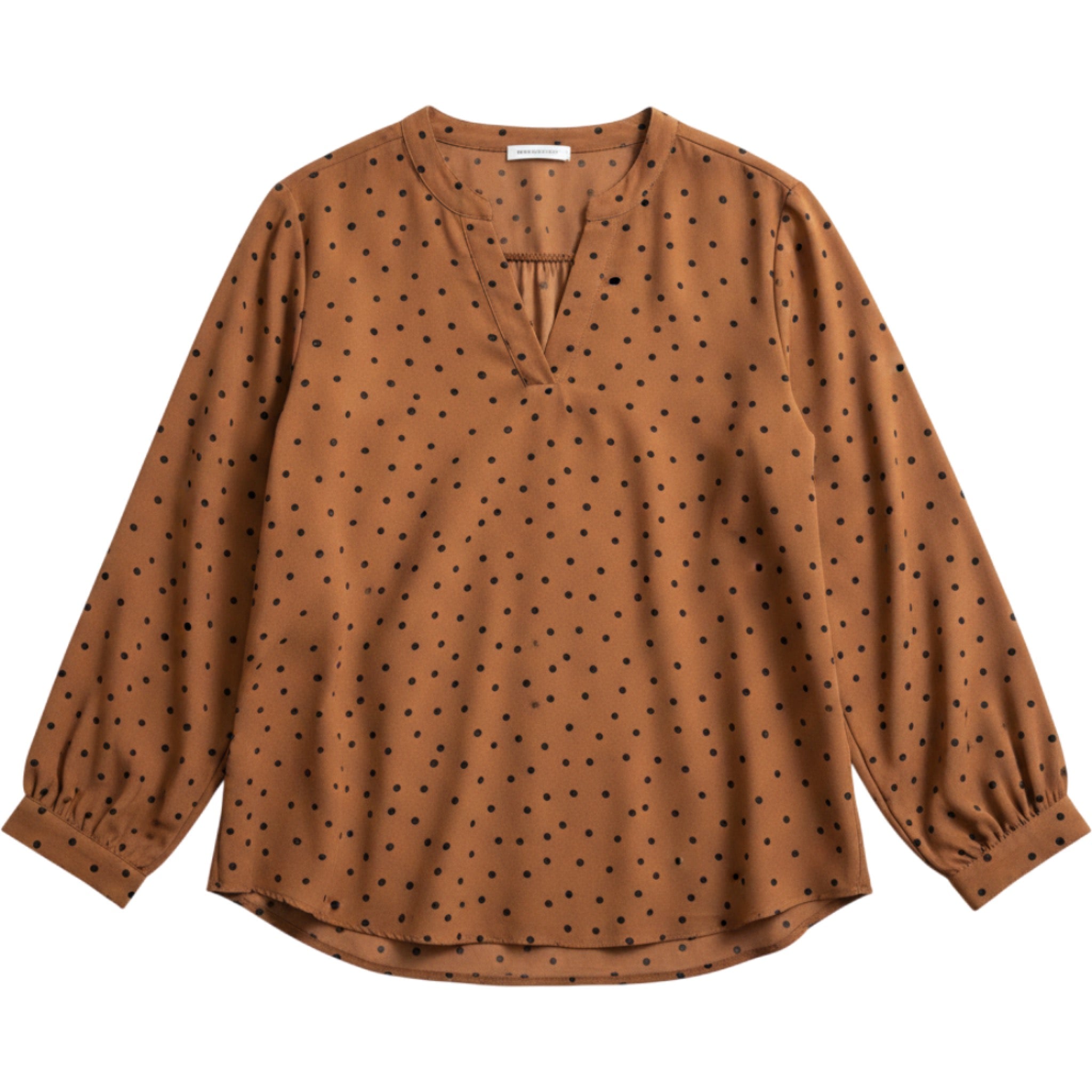Maurices Womens XXL Brown Polka Dot Blouse Long Sleeve V-Neck Top Career Office