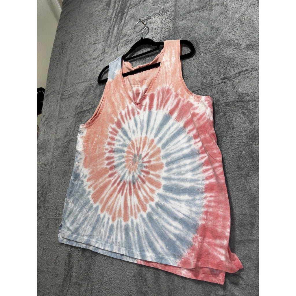 Old Navy Womens XL Red Blue Tie Dye V-Neck Tank Top Casual Boho