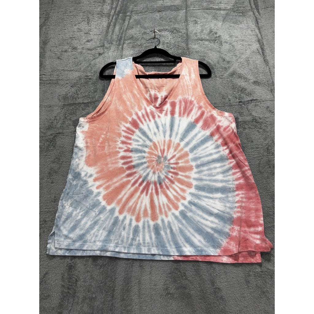 Old Navy Womens XL Red Blue Tie Dye V-Neck Tank Top Casual Boho